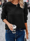 Quilted Black Cable Textured Puff Sleeve Pullover Sweatshirt