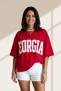 Women's Racing Red GEORGIA Graphic Drop Shoulder Cotton Tee