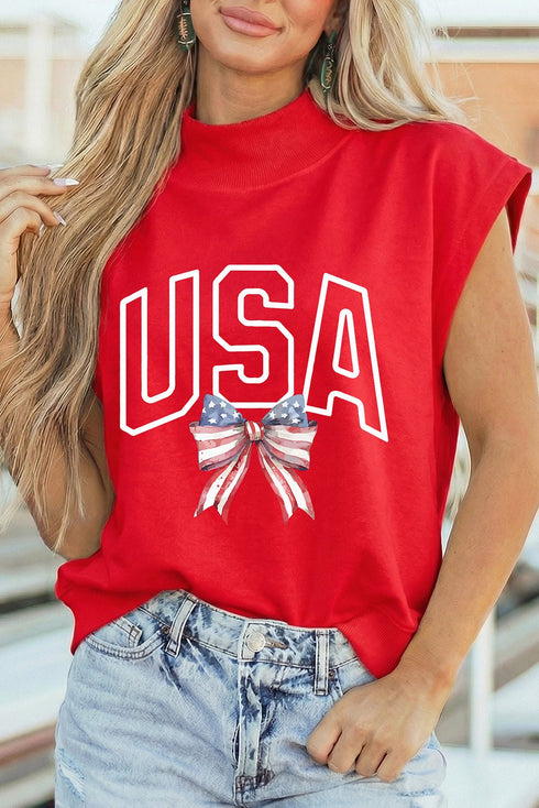 racing red women's high neck cap sleeve top with bow print – easy and wearable for celebrations and everyday wear with practical styling and