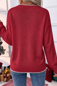 $11.56 Racing Red Stitched Detail Christmas Tree Holiday Casual Sweater Wholesale