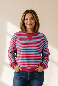 Women's Raspberry and Periwinkle Striped Cotton Sweatshirt
