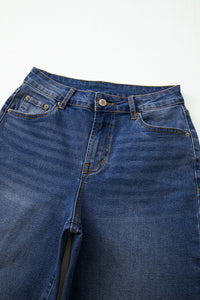 Real Teal Raw Hem Unique Cuffs Straight High Rise Loose Jeans