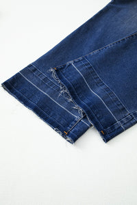 Real Teal Raw Hem Unique Cuffs Straight High Rise Loose Jeans