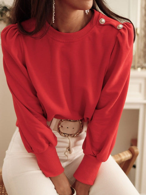 Red Bishop Sleeve Button Detail Sheath Top