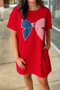 Women's Red Cotton T-Shirt Dress with Sequin Americana Bow made for easy styling and wardrobe coordination, with premium-like structure and finish.
