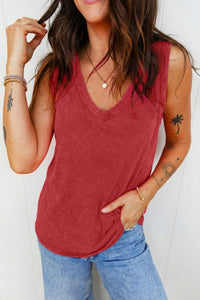 
Women's Red Dahlia Mineral Wash Cotton V-Neck Tank Top