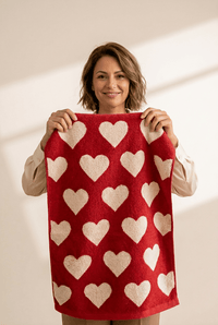 Women's Red Heart Print 100% Cotton Face Towel