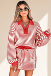 Women's Red Stripe Knit Pullover and Skort Two-Piece Set