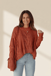 
Women's Redwood Burl Cable Knit Sweater - Relaxed Cotton Blend Pullover