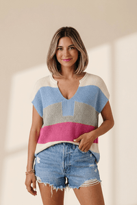
Women's Relaxed Cotton Blend Colorblock Knit Sweater Tee