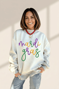 Women's Reversible Mardi Gras Mock Neck Sweatshirt in Light Grey