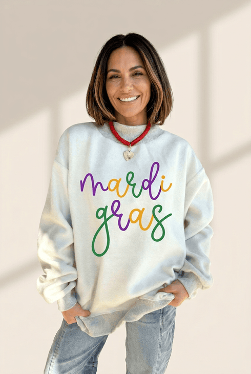 Women's Reversible Mardi Gras Mock Neck Sweatshirt in Light Grey