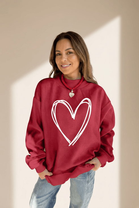 Women's Racing Red Heart Script Mock Neck Sweatshirt