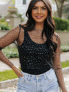 Rhinestone-Embellished Sheer Black Mesh Top