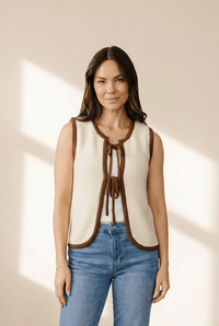 Women's Ribbed Cotton-Blend Knit Vest with Contrast Trim
