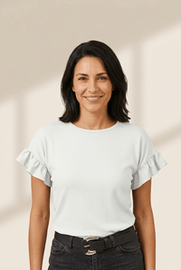 Women's Ribbed Ruffle-Sleeve Knit Top in Optic White