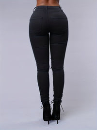 Ripped Mid Waist High-Stretch Skinny Retro Denim Jeans