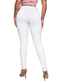 Ripped Mid Waist High-Stretch Skinny Retro Denim Jeans