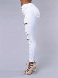 Ripped Mid Waist High-Stretch Skinny Retro Denim Jeans
