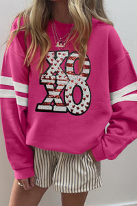 Women's Rose Red Oversized Varsity XOXO Sequin Sweatshirt
