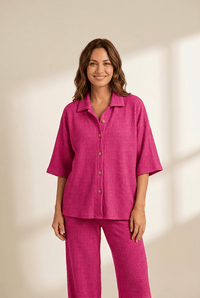 
Rose Red Waffle-Knit Button-Up & Wide-Leg Pant Set