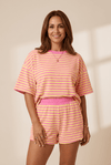 Women's Rose Stripe Terry Cotton Short Set in Short Sets