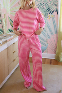
Women's Rose Striped Cotton-Blend Drop Shoulder Lounge Set