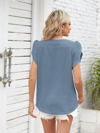 Round neck petal sleeve chiffon short sleeve loose women's T-shirt top