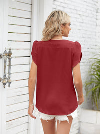 Round neck petal sleeve chiffon short sleeve loose women's T-shirt top