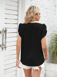 Round neck petal sleeve chiffon short sleeve loose women's T-shirt top