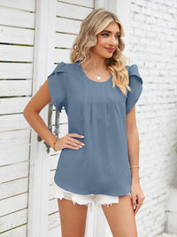 Round neck petal sleeve chiffon short sleeve loose women's T-shirt top