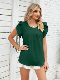 Round neck petal sleeve chiffon short sleeve loose women's T-shirt top