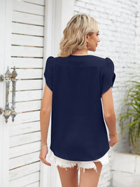 Round neck petal sleeve chiffon short sleeve loose women's T-shirt top