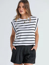 Round neck raglan patchwork striped casual T-shirt top