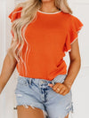 Russet Orange Ruffle Sleeve Short Sleeve Knit Top