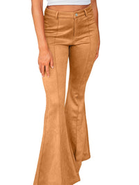 Rust Exposed Stitch Flare Suede Trousers with Pockets