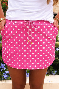 Sachet Pink Women's Casual Mini Skort with Polka Dots & Drawstring Waist for a Flirty Everyday Style