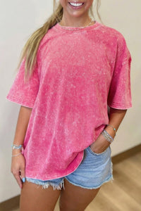 
Women's Sachet Women's Pink Oversized Cotton Tee - Soft Mineral Wash for Casual Comfort in Everyday Style