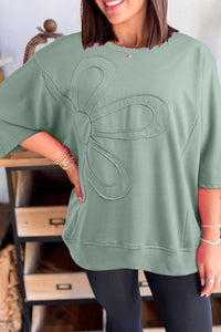 Women's Sage Aqua Floral Relief Knit Tunic with Drop Shoulders