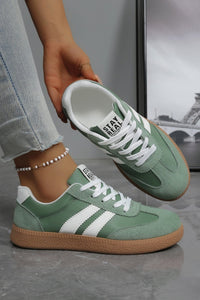 Women's Sage Green Color-Block Suede and PU Leather Lace-Up Sneakers with practical styling and dependable silhouette control.