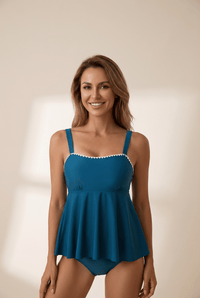 Sail Blue Ricrac Trim Flared Tankini Set with practical styling and dependable silhouette control.