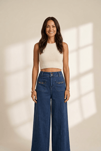 Women's Sail Blue Wide-Leg High-Waist Denim with Bit Hardware