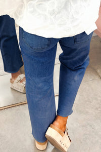 Sail Blue Frayed Cropped Straight Jeans