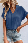 women's sail blue women's lightweight batwing sleeve blouse with notched neck - effortless style and comfort for everyday wear with practical styling