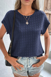 Women's Sail Blue Women's Textured Batwing Sleeve Top - Chic, Comfortable Tee for Casual or Dressy Wear