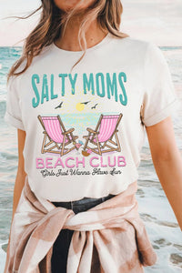 Salty Moms' White Graphic Tee – Casual Short Sleeve Beach Club Style, Perfect Fit for Summer Outings and Everyday Wear