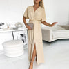 Tie Waist Slit V Neck Long Sleeved Maxi Dress