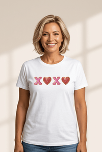 Women's Sequin XOXO Heart White Cotton-Blend Graphic T-Shirt