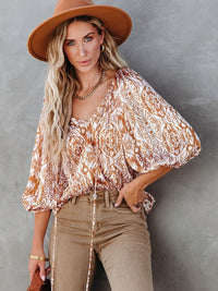 Sequined V-Neck Long Sleeve Blouse