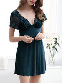 Sexy Loose Solid Color V Neck Lace Pajama